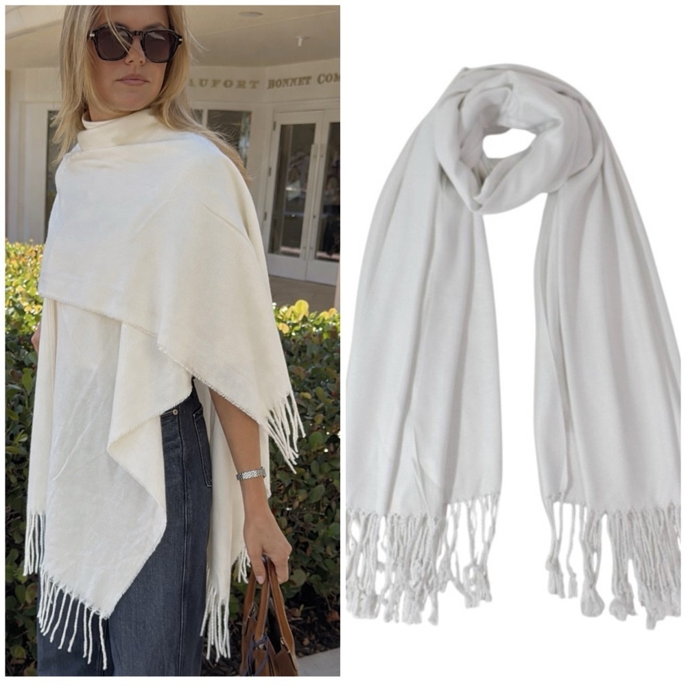 Lightweight White Fringe Scarf - Picture 1 of 5